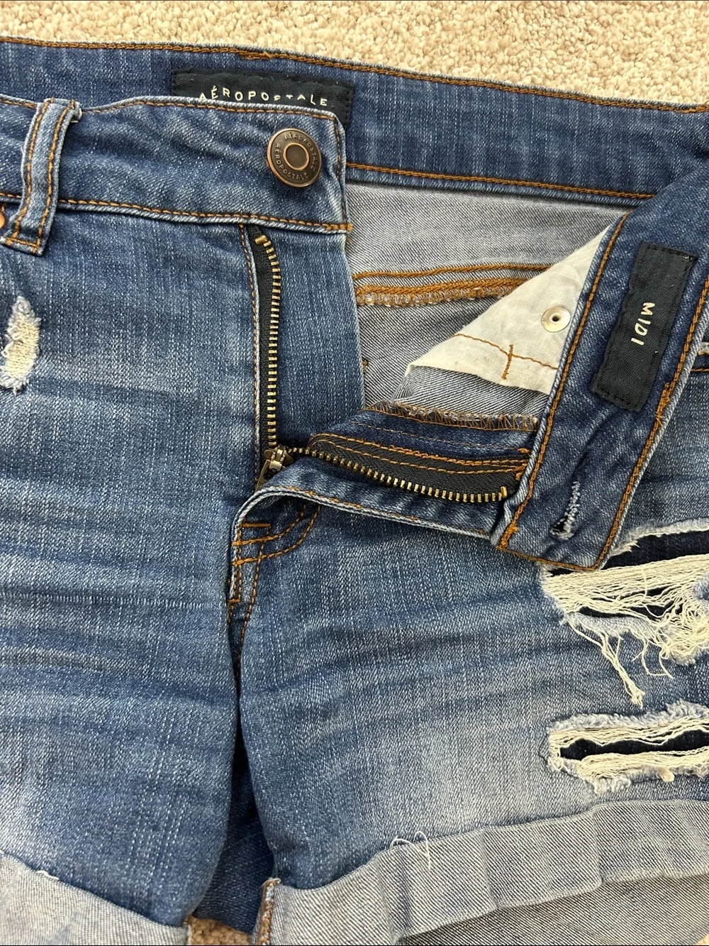 Aeropostale Women's Ripped Denim Shorts - Blue